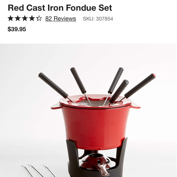 Crate&Barrel Kitchen Crate Barrel Fondue Set Red Cast Iron W Recipe